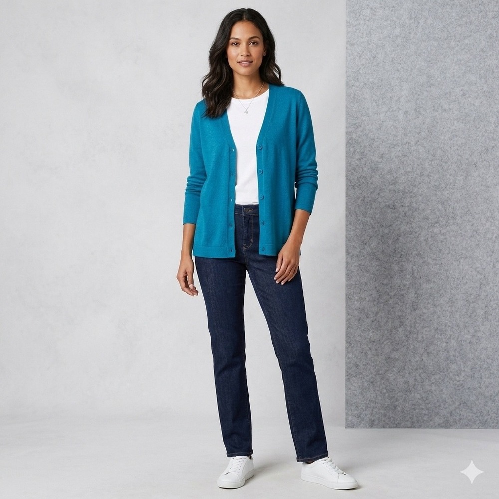 J Jill‎ Womens Size Small Teal Blue Button Cardigan Sweater Wool Blend Layering